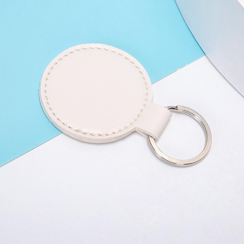 Vintage PU Leather Round Keychain Pendant - Stylish Car and Bag Accessory