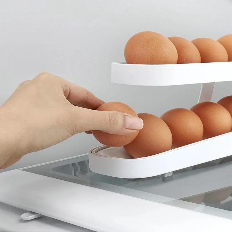 Automatic Scrolling Egg Rack Holder Storage Box Egg Basket Container Organizers Rolldown Refrigerator Eggs Dispenser For Kitchen
