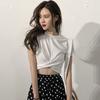 Women Casual O Neck Short Sleeve T-Shirt Summer Solid Crisscross T Shirt Top