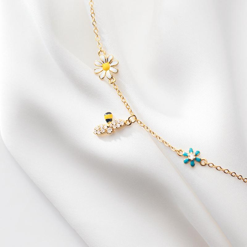 Sole Memory Cute Mini Bee Flowers 925 Silver Female Resizable Bracelets BR320