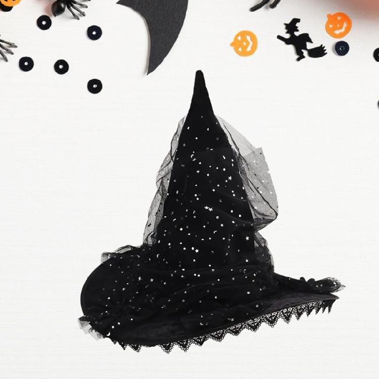 Halloween Lace Witch Hat Unique Star Tulle Wizard Unique Costume Cosplay