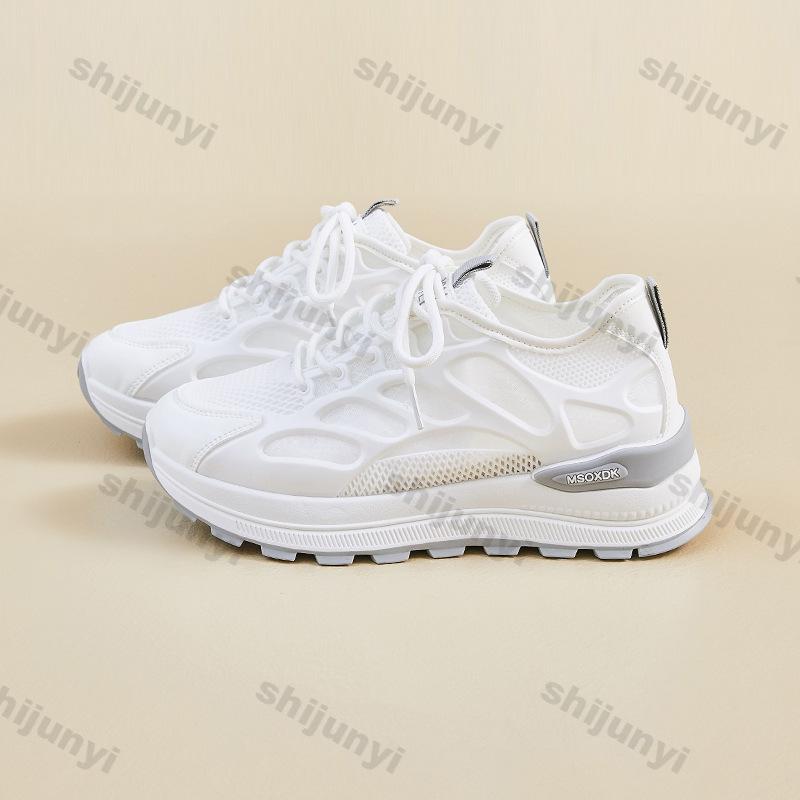 Women's White Sneakers Summer Height Increase Non Slip Breathable Sports Running Shoes Comfortable Fashion Lace Up Casual Shoes