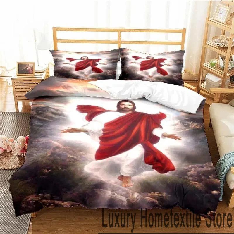 Set de lenjerie de pat Inima Sacră a lui Isus Hristos Imprimare 3D Dublu Twin King Husă de plapapă Plapapă Față de pernă Băieți Fete Adulți Dormitor