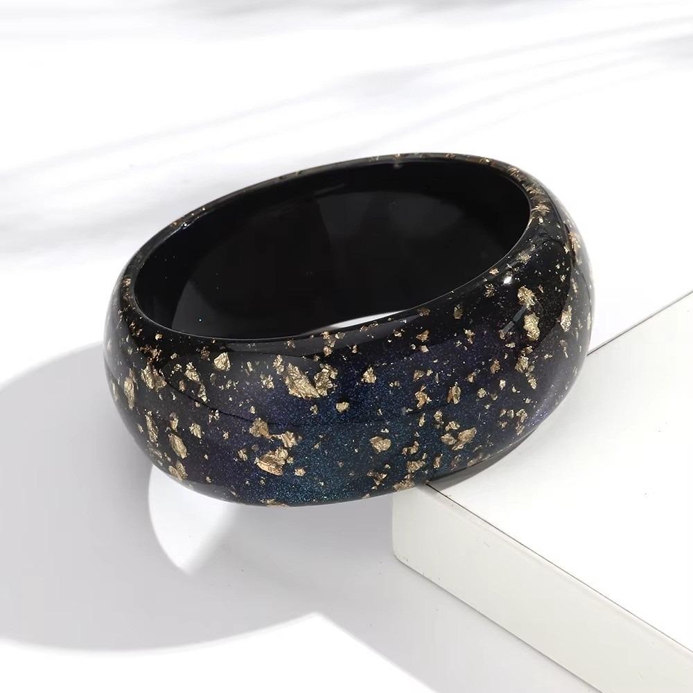 Gold Foil Round Bangles Glitter Resin Bangles Trendy Wide Bangles  for Women