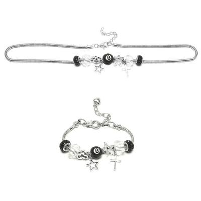 Star Crucifix Charm Beaded Design Necklace Lightweight Adjustable Zinc Alloy Bracelet Wristband For Fashion Enthusiast