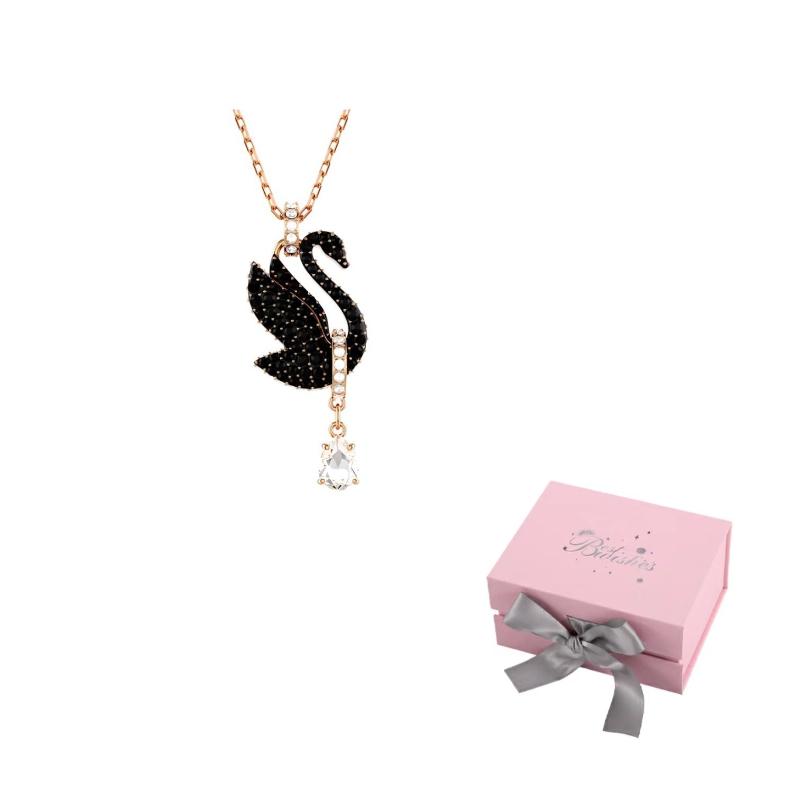 Swarovski Swan Black Swan Necklaces Womens Rose Gold F-Pink bow gift box золотистый
