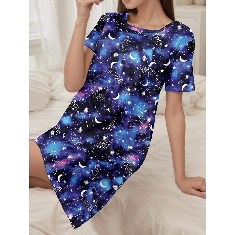 Women's Soft Short Sleeve Nightgown Floral Print Pajama Dress Women'S Short-Sleeved Dresses Y2k Ladies Clothes Casual Party Wear