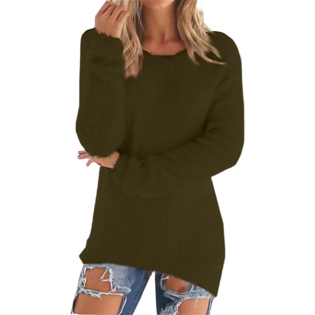 Women's Fashionable Solid Color Long Sleeved Sweater Top