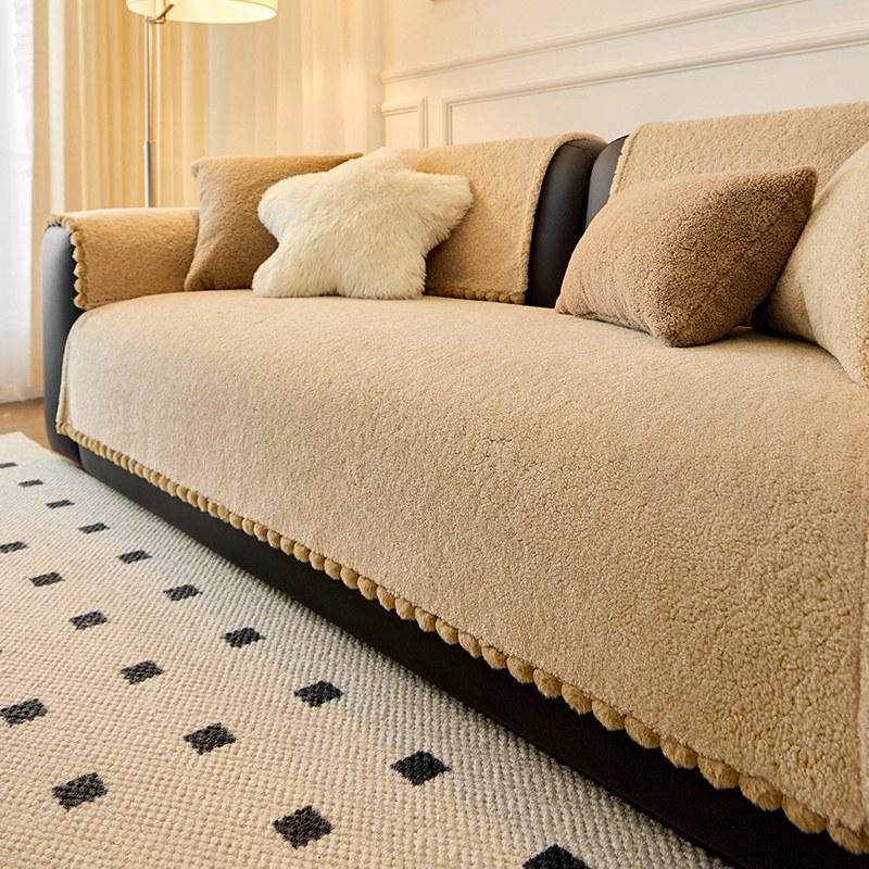 New One Piece Cute and High End Original Sofa Cushion for Autumn and Winter Teddy Fleece Anti Slip Sofa Cover Cover