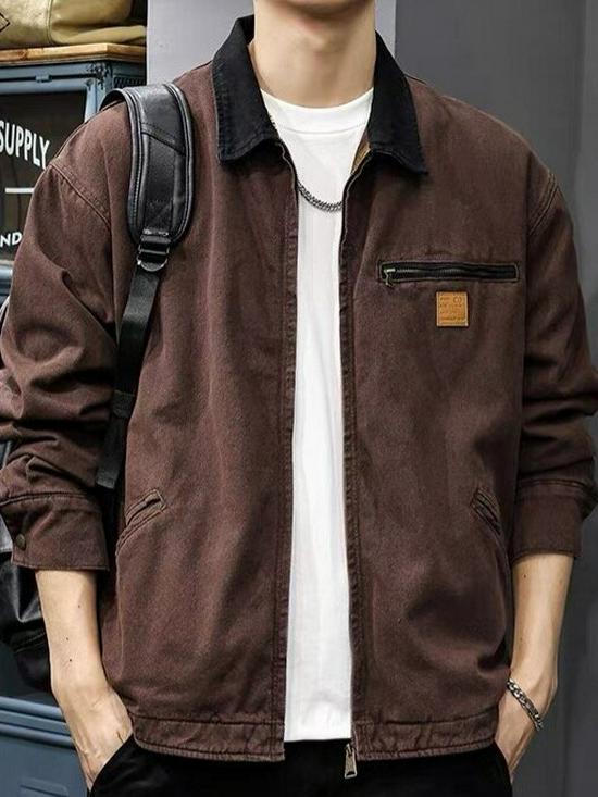 Men's Retro Heavyweight Washed Detroit Jacket: Autumn/Winter Loose Fit Trendy Ruffian Cool Style.