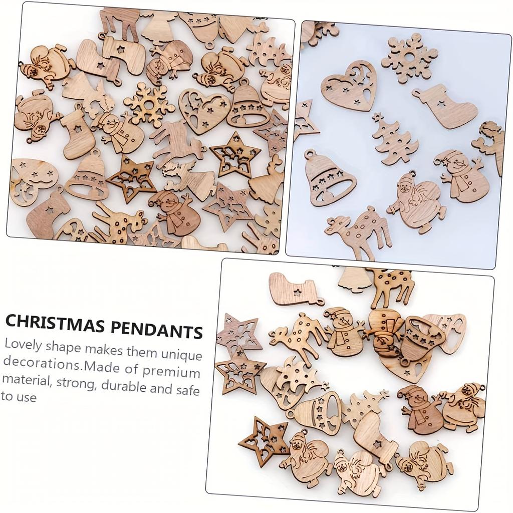 100PCS Christmas Mini Wooden Decorations, Wooden Christmas Paper Cutouts Wooden Pieces, Christmas Wooden Pieces Hanging Decorations