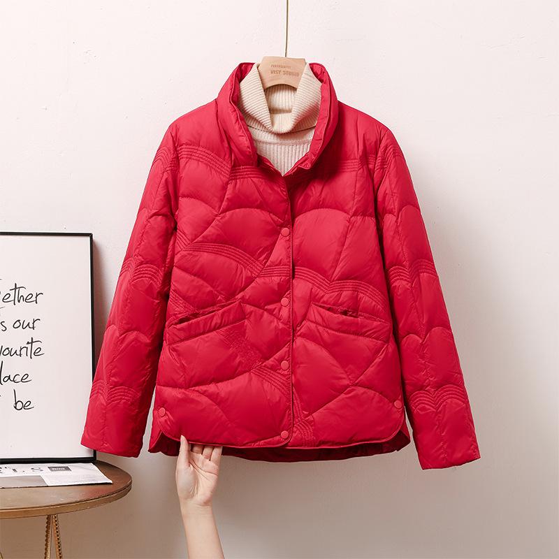 2024 Women's Winter Stand-Up Collar Plaid Down Jacket – Short, Stylish, Solid Color White Duck Down Outerwear