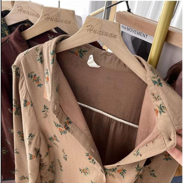 Floral Printed Long Sleeve Top Korean Retro Fashion Women Cotton Linen Autumn Shirt Digital Design Blouse
