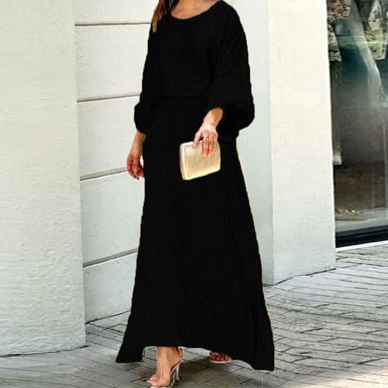 2 Pcs/Set Women Top Skirt Set Contrast Color Print Three Quarter Sleeve Loose Round Neck High Waist Ankle Length Soft Lady