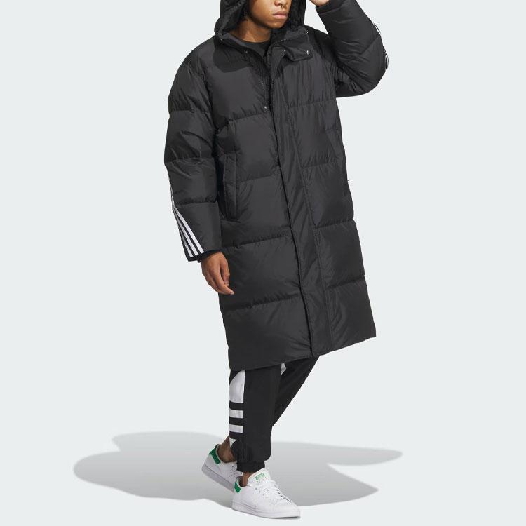 Adidas Originals FW23 Winter Series Long Puffer Jacket With Classic Stripes Men Outerwear Black IU4831