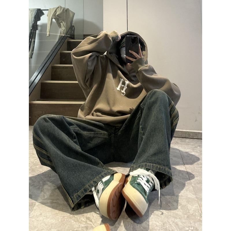 Retro American High Street Ins Side Striped Jeans for Women 2024 Spring New High-waisted Loose Slim Wide-leg Pants