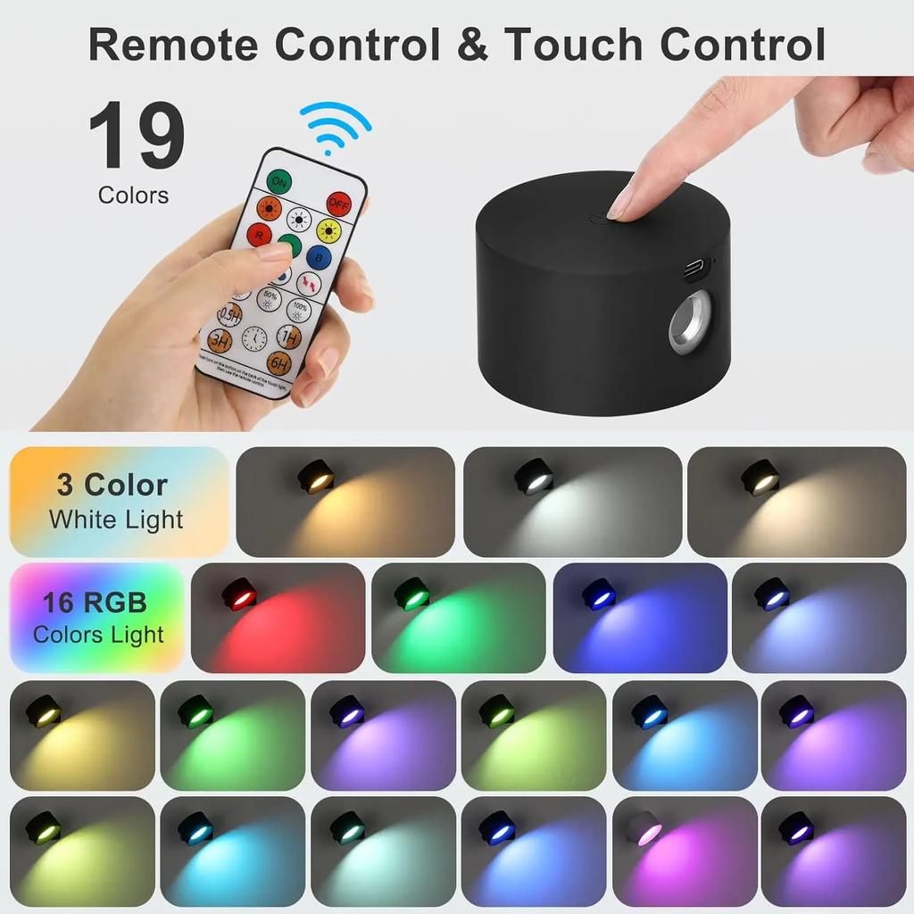 New Wall Sconce 19 RGB Colors Dimmable, Rechargeable Wall Sconces Battery Operated Picture Light, & Remote Control
