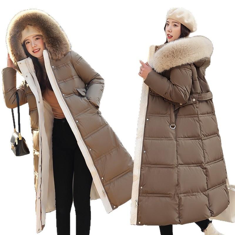 Winter new cotton clothes women's long over-knee large fur collar cotton-padded clothes thickened loose large size coat
