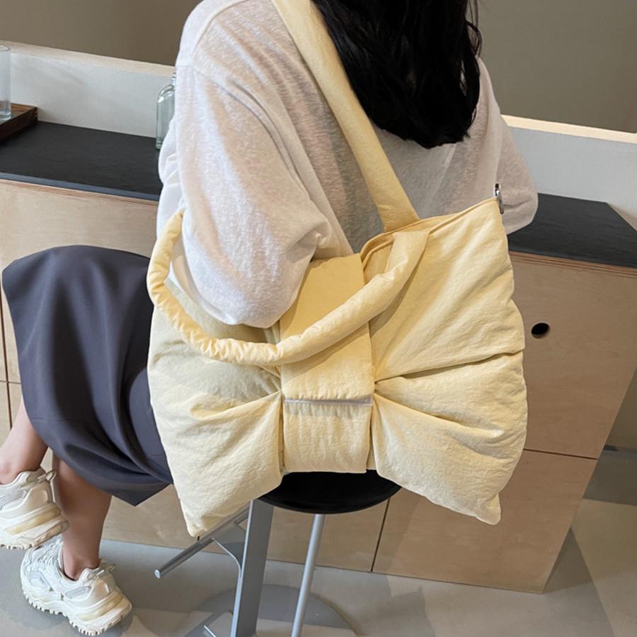 Borsa a Spalla Puffer in Nylon da Donna Borsa Tote con Fiocco Tracolla Regolabile Borse Imbottite Femminili Portamonete Borsa a Tracolla Messenger Casual Sac