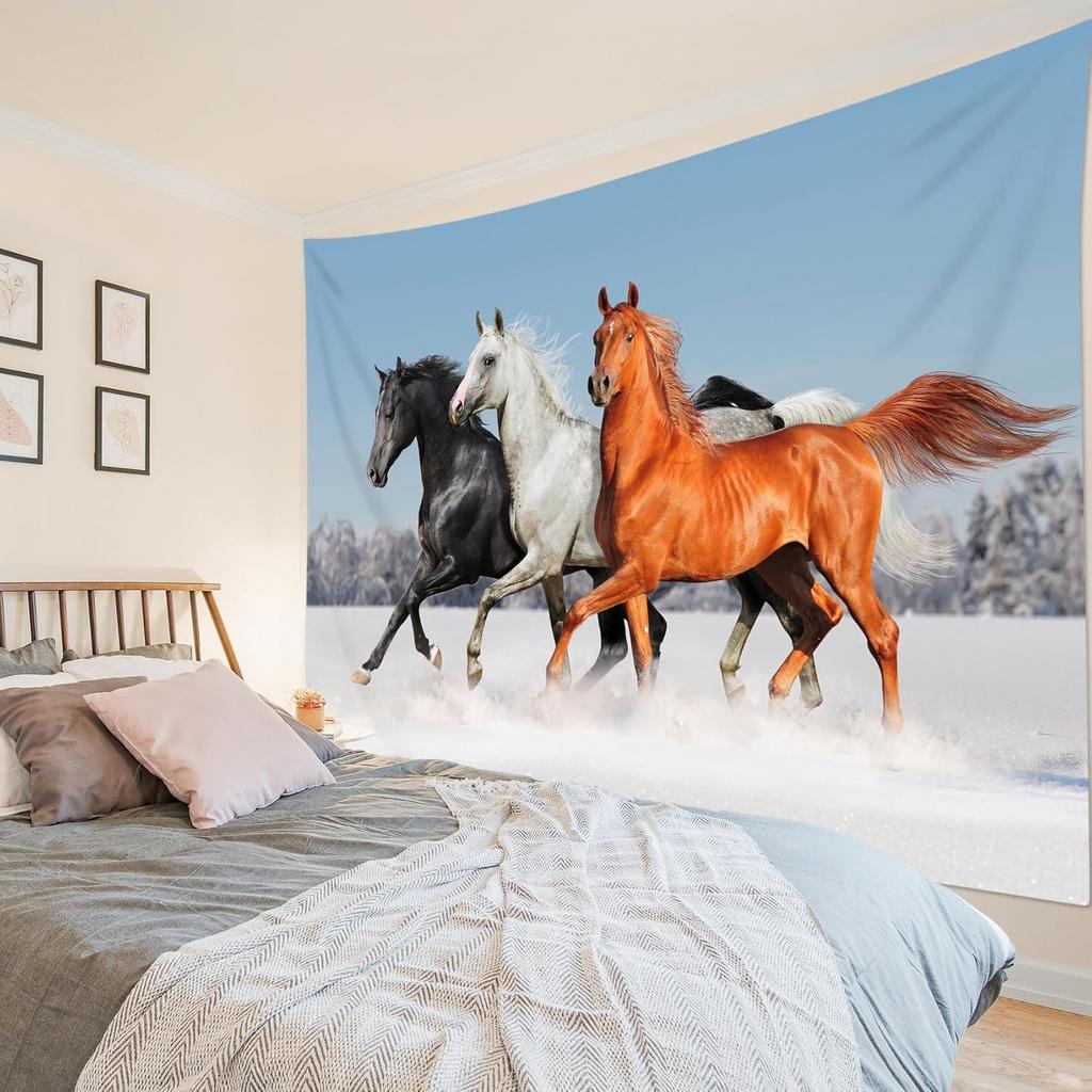 Galloping Horse Tapestry Horses Running In Sea Water Wall Hanging Animal Tapestries for Bedroom Living Room Dorm Decor,60W