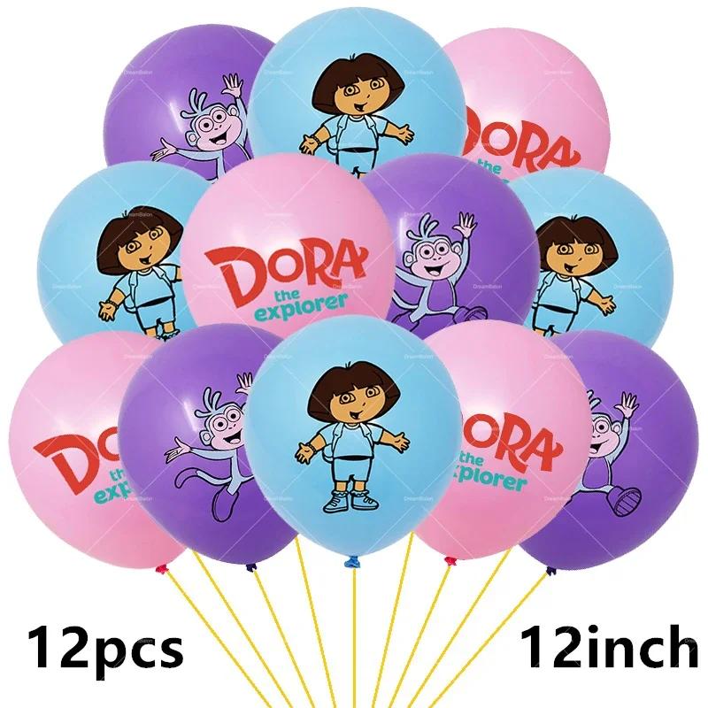 Dora Balloon Cartoon Girl Ballons Happy Birthday Banner Party Decoration Monkey Cake Topper Supplies Gift Disposable Tableware