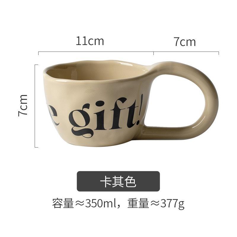 Hand-Squeezed Happy Creative English Mug, Ceramic Cup Household Drinking Cup Personalized Breakfast Cup Coffee Cup 350ml