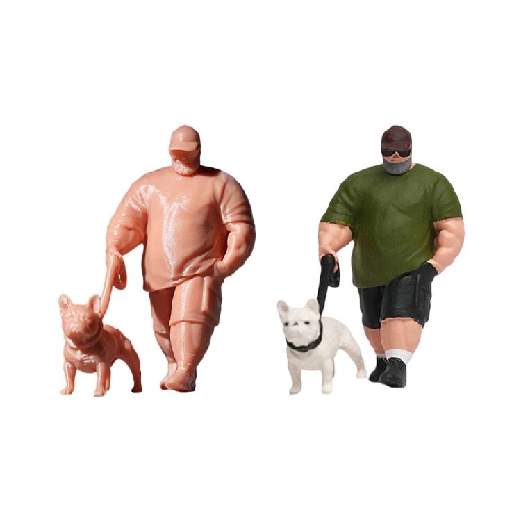 1/64 Scale Resin Model Depicting A Man Strolling With His Pet Dog Miniature Figure For Craft Projects And Toy Displays