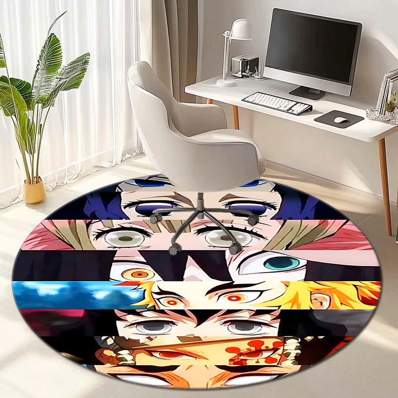 Classic Japanese-style Cartoon Demon Slayer Round Rug, Home Soft Decorative Anti-slip Yoga Mat and Chair Mat, Outdoor Floor Mat Carpet K6