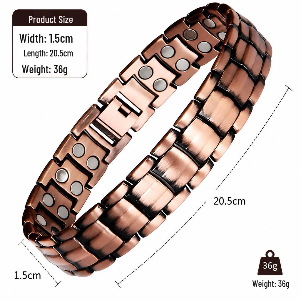 Antique Red Copper Men's Wide Magnet Bracelet - Retro Adjustable Design