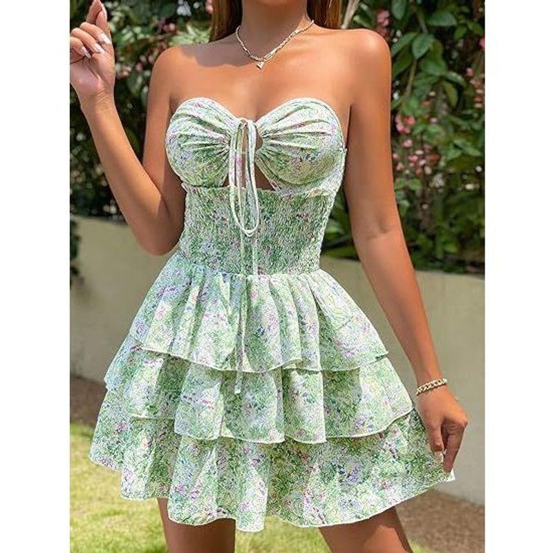 

Spring and Summer New European and American Women s Print Cross Wear Sexy dresses for women Light green S
