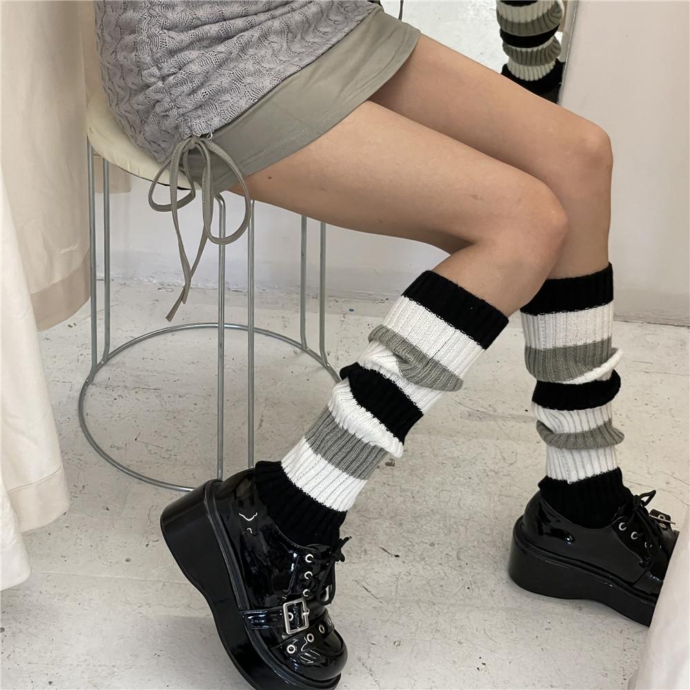 40cm Knitted Leg Warmers Women Sweet Jk Lolita Gothic Striped Harajuku Style Y2k Candy Color Arm Ankle Warm Slouchy Leg Covers
