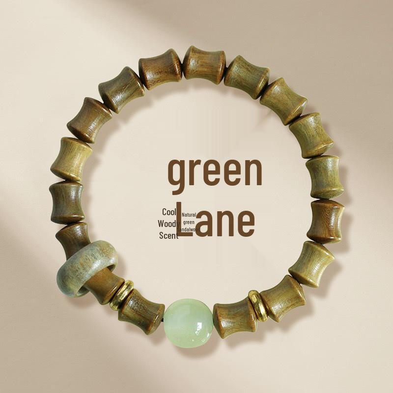 Red Pine & Green Sandalwood Beads with Shoushan Stone Bracelet - Unisex Chinese Style