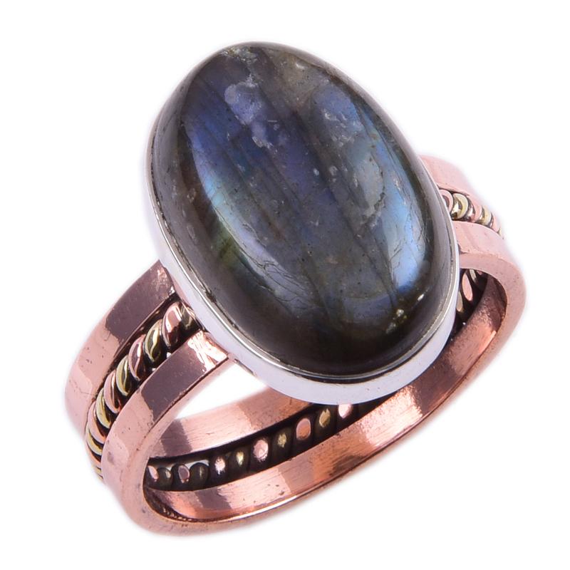 Natural Labradorite Gemstone Handmade 925 Sterling Silver Two Tone Ring S.9 O0A45
