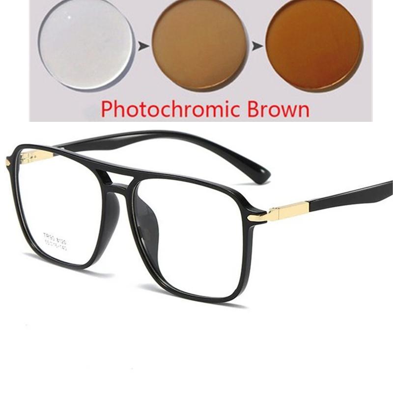 Double Beam Big Frame Square Nearsighted Glasses TR90 Prescription 0 To -6.0 For Women Men