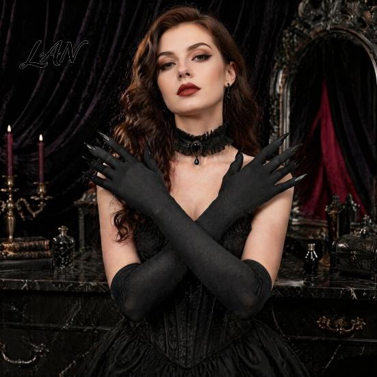 Elastic Polyester Costume Gloves 1 Pair Halloween Ghost Claw Gloves, Long Fingernail Witch Scary Cosplay Handwear Accessory, Dark Party Performance