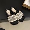 Thick-soled Slippers for Women's Outer Wear Summer New Mesh Square Head One-word Sandals Soft Flat-bottomed Seaside Vacation Beach Sandals