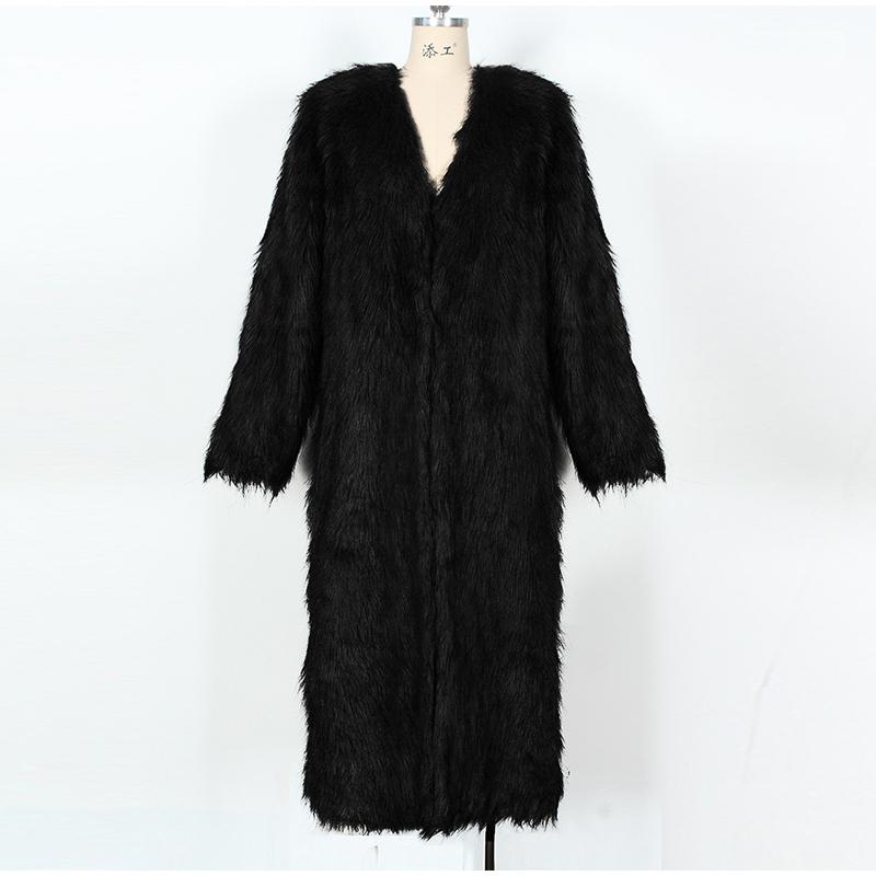 

Женские шубы из искусственного меха с длинным рукавом, с открытым швом, длинные куртки с V-образным вырезом, плотное пальто, элегантная женская верхняя одежда на осень и зиму 2XL чёрный