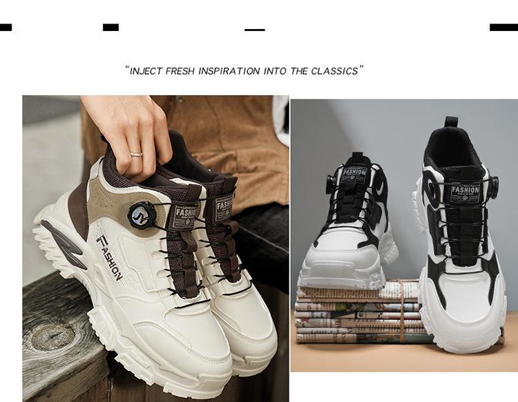 Herren High-Top Sneaker: Herbst Neu, Trendig, Vielseitig, Dicksohlig, Höhenverstärkende Lässige Dad-Schuhe mit Drehknopf.