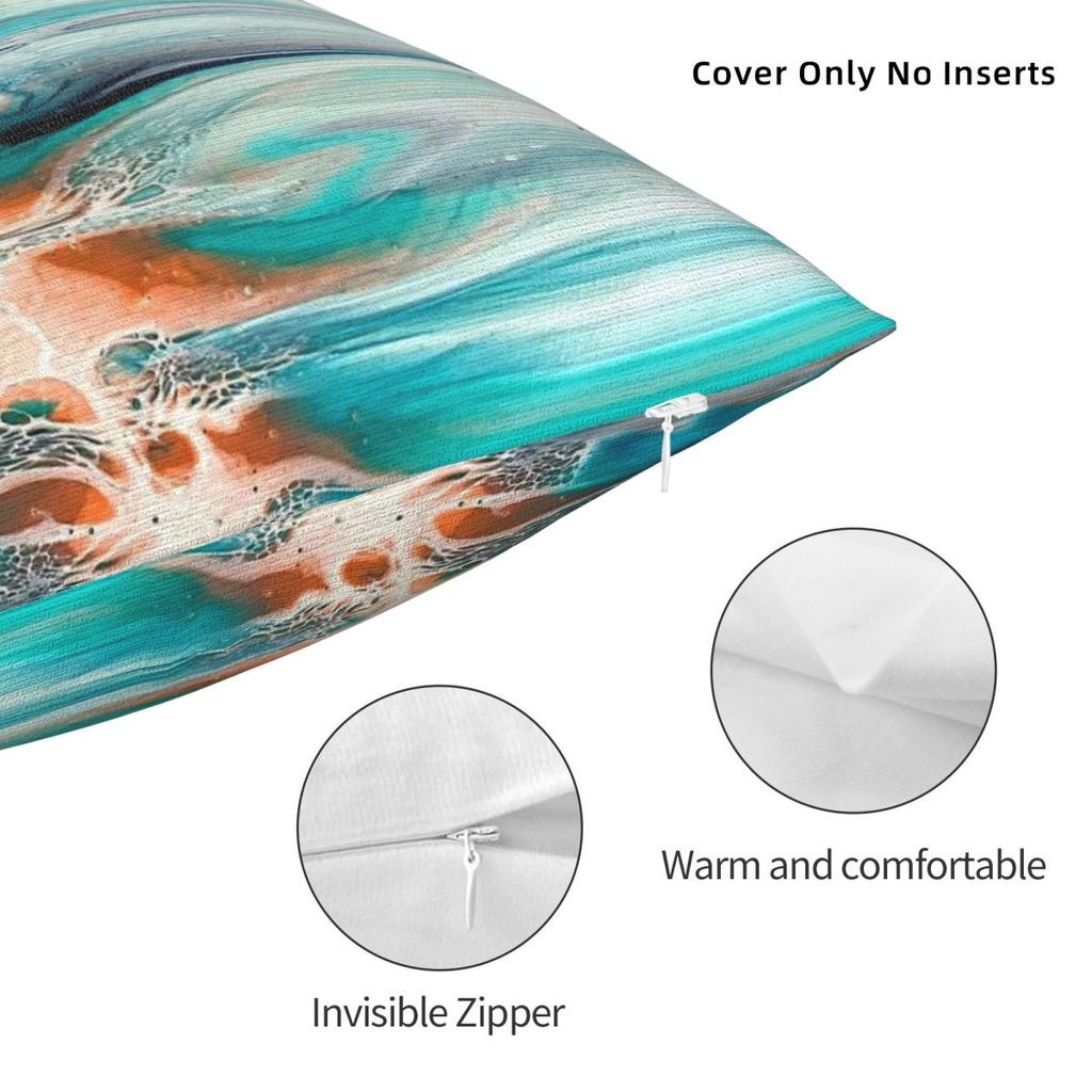 Coral Blue Teal Ocean Fluid Square Pillowcase Polyester Linen Velvet Creative Zip Decorative Room Cushion Cover