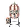 Copper Handmade Copper Matka Mette Look Hammer with Cream Paisley Print Design with Stand and Glass, 5 Liter, 3-Piece, Clear(12 * 7 * 7 Inch)
