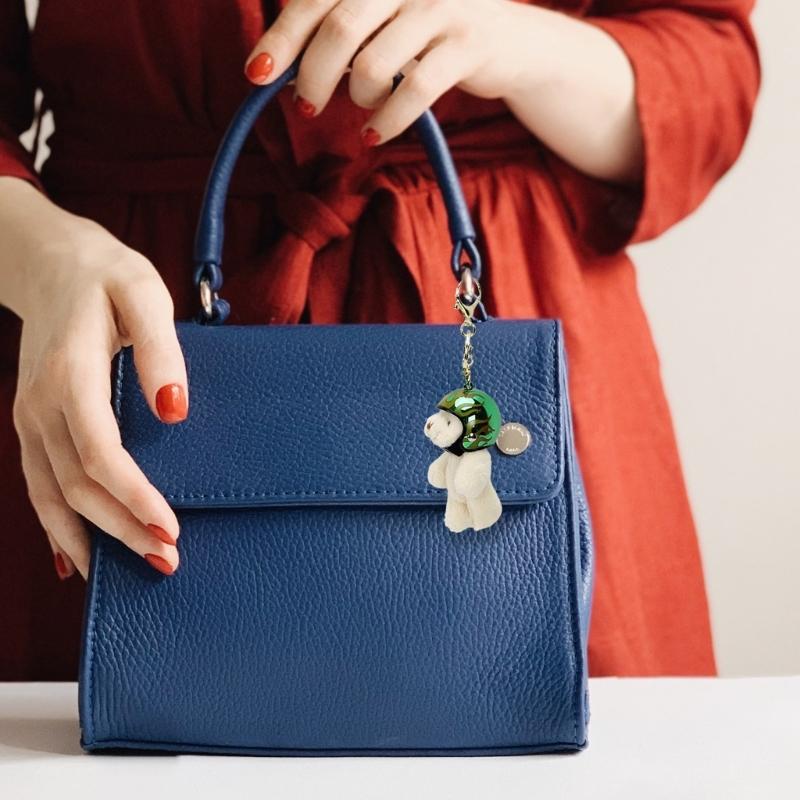 Motorcycle Bear Keychain Plush Keyring Cartoon Locomotive Animal Pendant for Bags and Phones Eye Catching Key Chain