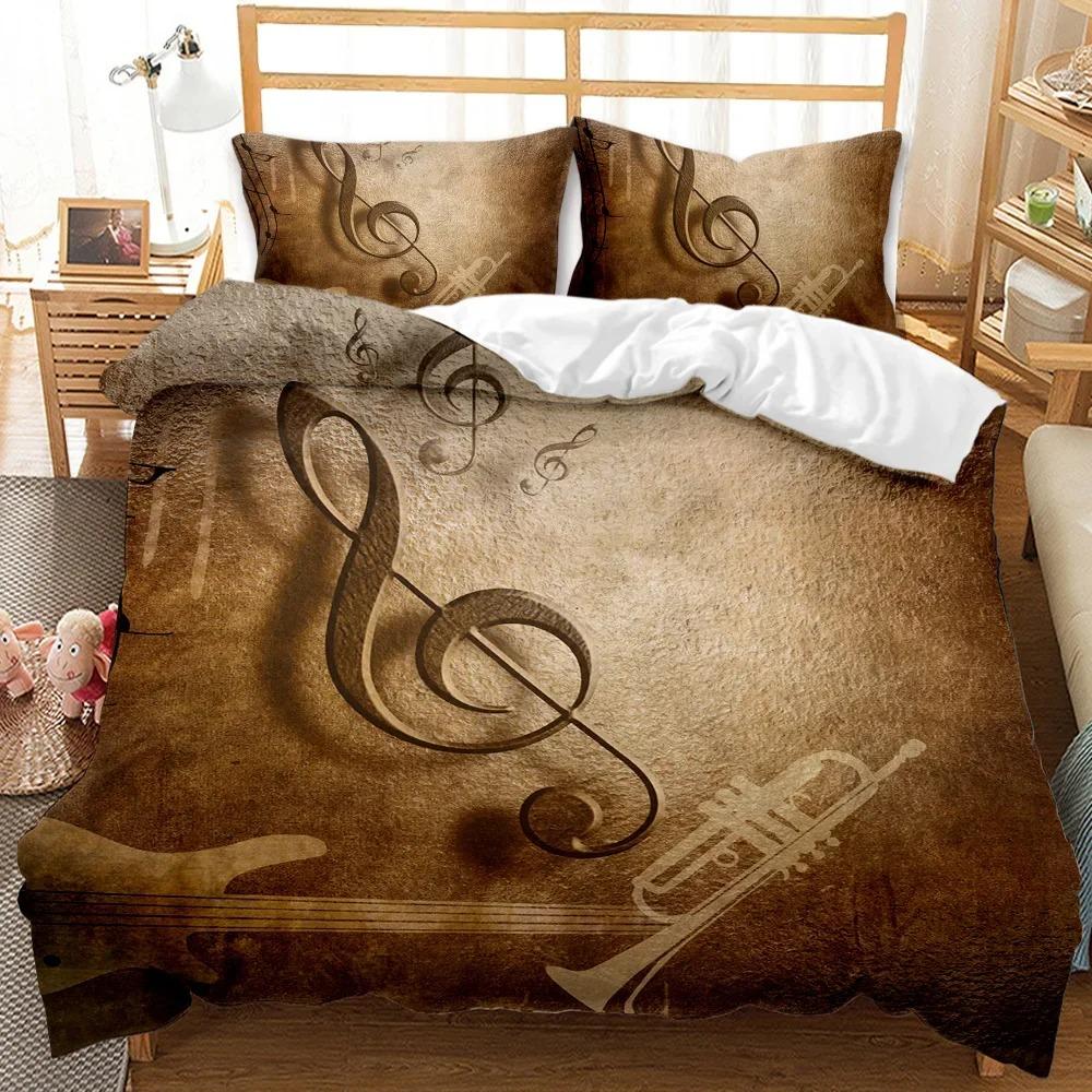 Musik-Bettbezug-Set, Musik mit rhythmischem Violinschlüssel-Design, Queen-King-Size-Bettwäscheset aus Polyester für Einzelbett und Einzelbett