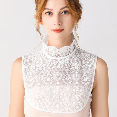 Sweater Decorative Lace Hollow Out Fake Collar Detachable Blouse Half Shirt For Women Girl Flower Ruffled Stand Collar Crop Tops