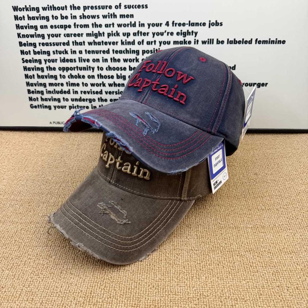 Simple and Old Washed Letter Embroidery Baseball Cap, Ripped Edging Cap, Men's and Women's Versatile Sun Hat