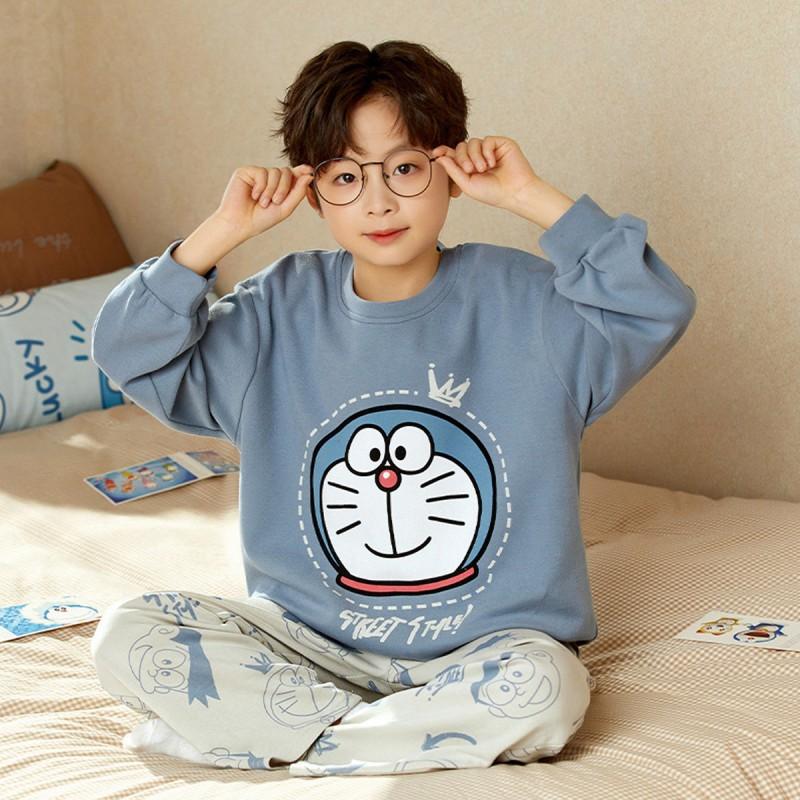 100% Combed Cotton Boys Pajama Set Long Sleeve Cartoon Print Sleepwear Teens 8 Years Lightweight Home Wear