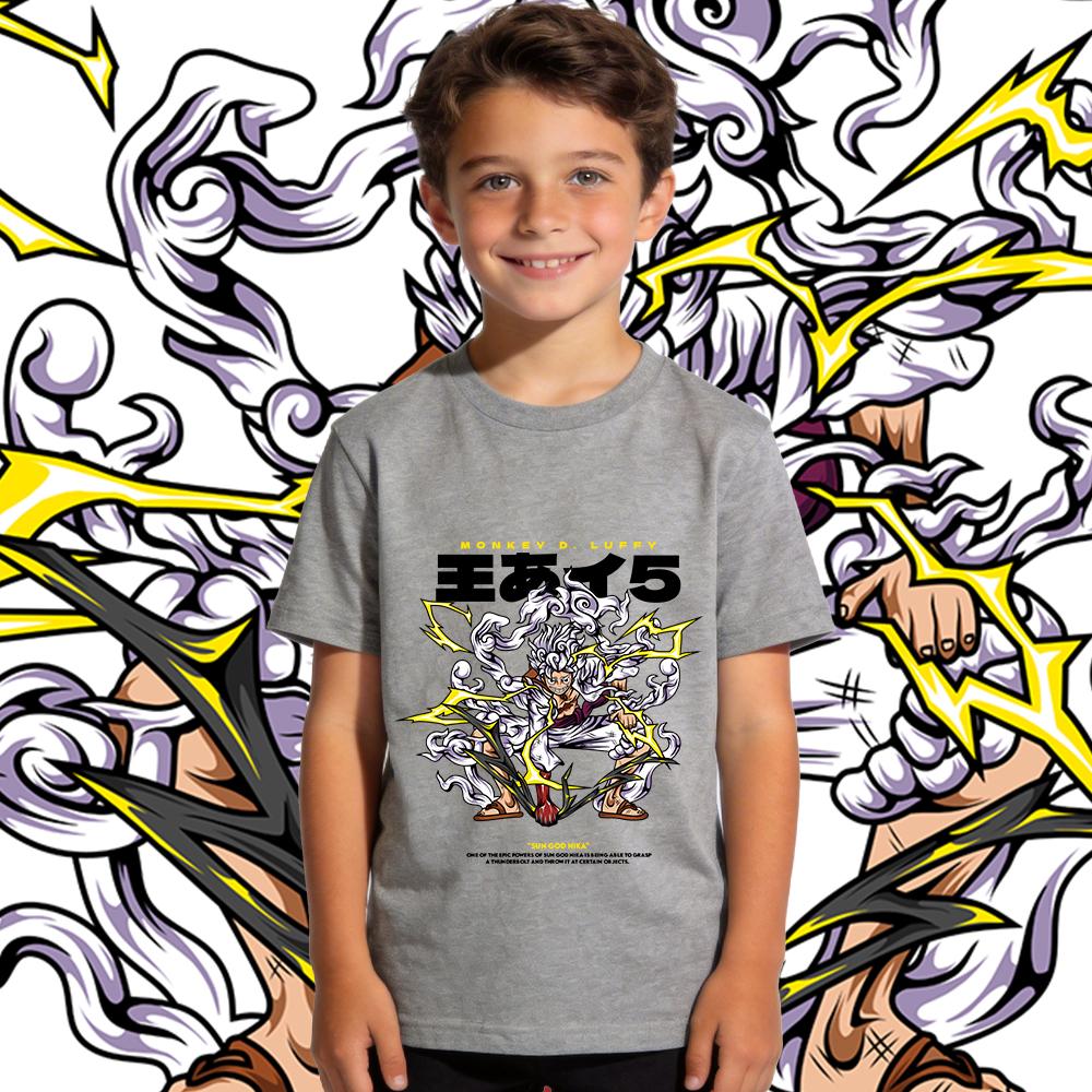 One Piece Luffy Gear 5 Anime Print Tee Kids Cotton T Shirt Boys Girls Summer Casual Top