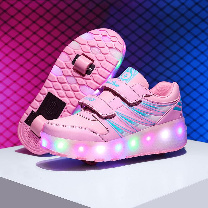 Foreign trade runaway shoes, girls luminous shoes USB charging led light shoes adult pulley shoes spot