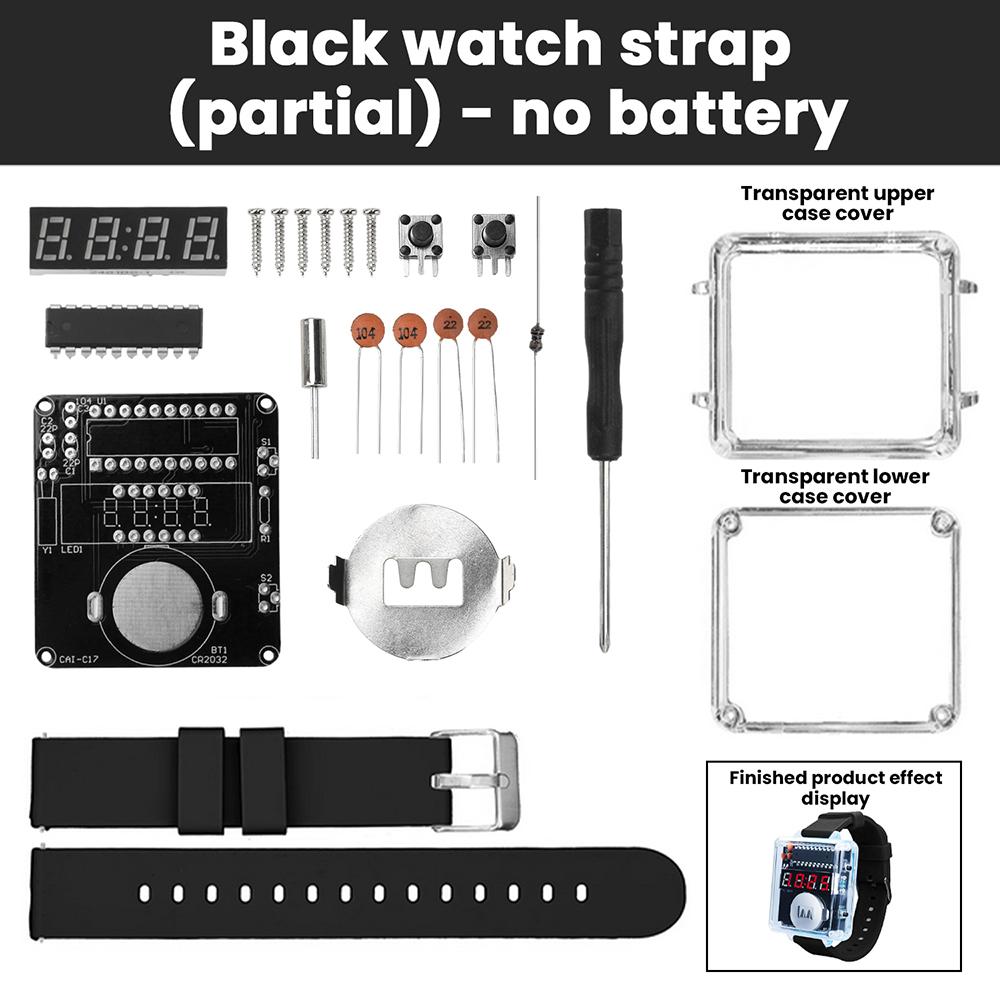 DIY Electronic Watch Kit LED Digital Tube Display Creative Soldering Project Transparent Case DIY Kit (Without Battery)