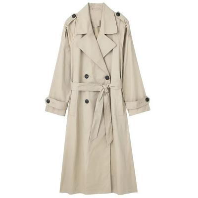 Women Fashion with Belt Solid Double Breasted Trench Vintage Lapel Neck Long Sleeves Female Chic Lady Outfits
