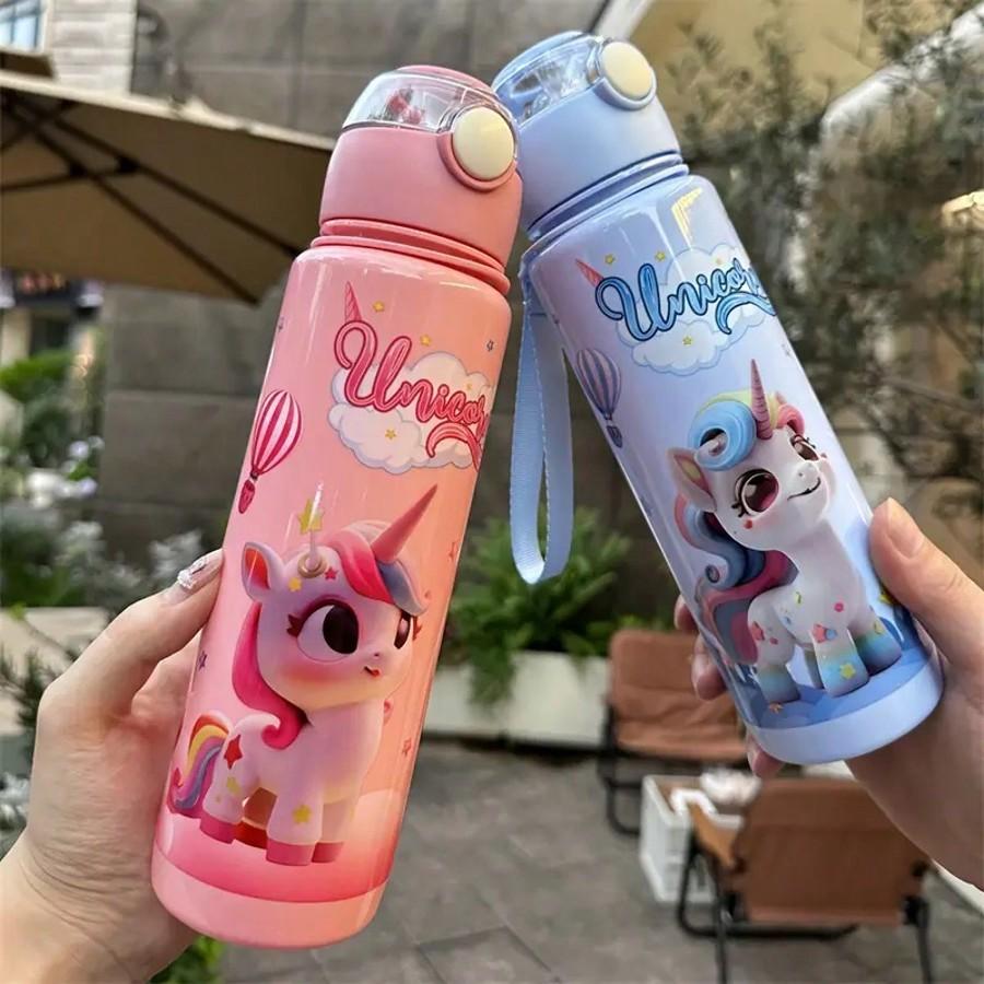 Cartoon Pattern Cute Large Capacity with Handle Pop Lock Straw Plastic Water Cup